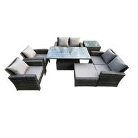GARTENMÖBEL-SET HÖHENVERSTELLBARER ESSTISCH SOFA SET MIT DOPPELSITZ-SOFA BEISTELLTISCH HOCKER Polyrattan Dunkelgrau Gemischt 7-Sitzer - Dunkelgrau, Metall - Fimous