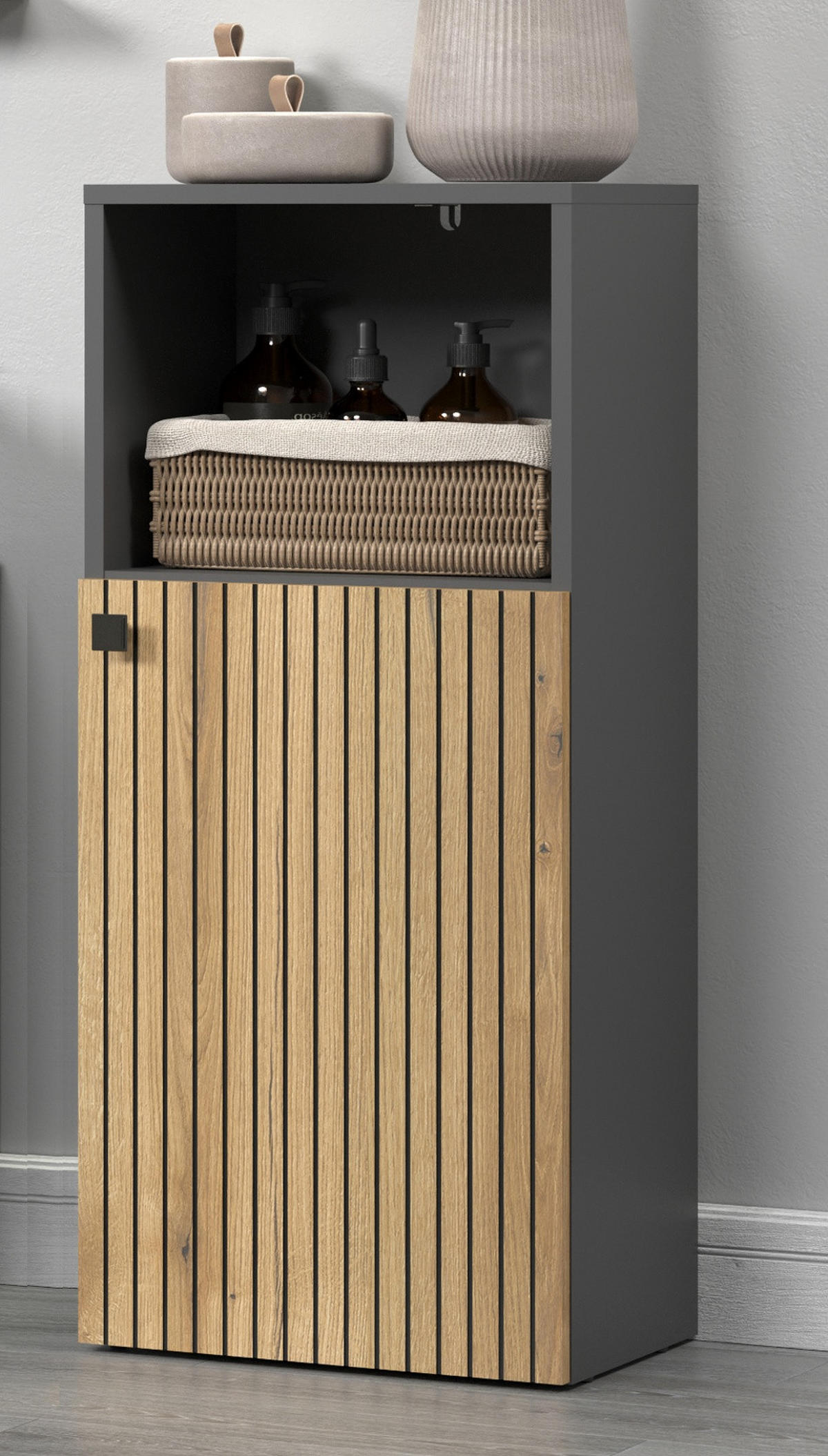 BADKOMMODE Evoke Eiche, grau 40 x 95 cm, Badschrank in modernem Design - Eichefarben/Anthrazit, Holzwerkstoff/Metall (31/95/40cm) - Top.Furn