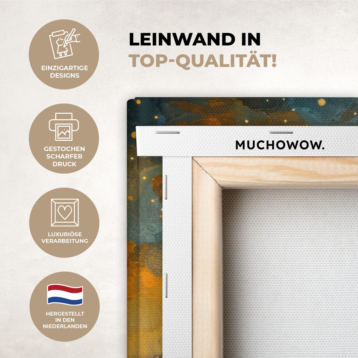 LEINWANDBILD Baum - Mond - Blumen - Gold - Kunst Groß 140x90 cm - Orange, Textil (140/90cm) - MuchoWow