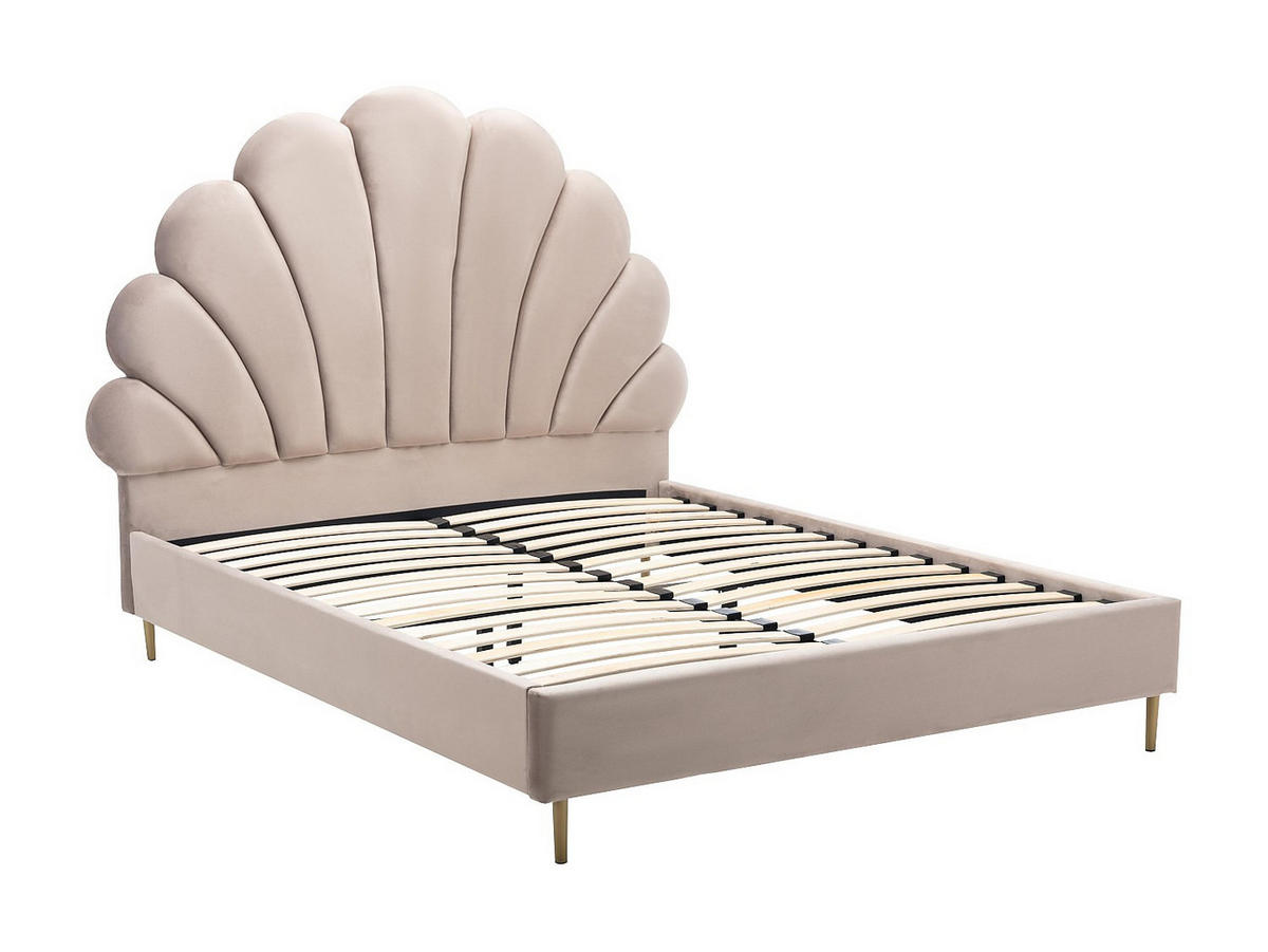BETTRAHMEN - 2 Personen - samt - beige Livaya - Beige, Textil/Metall (160/200cm) - Vente-Unique