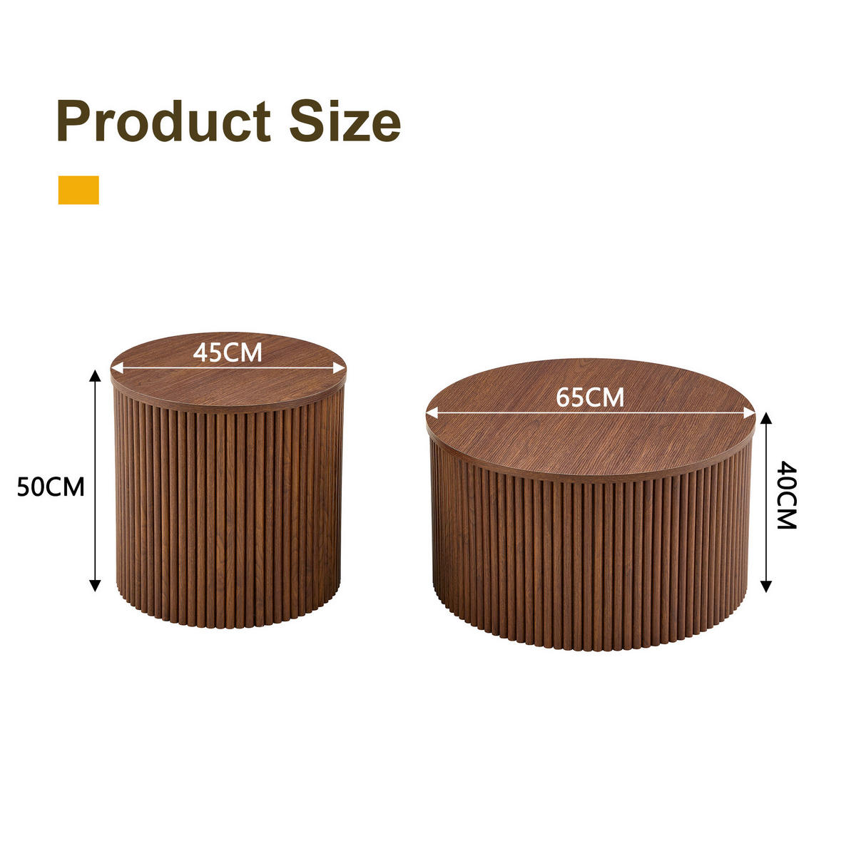 COUCHTISCH-SET 65/65/40 cm 2-teilig mit Stauraum und geriffeltem Säulendesign, Walnuss - Walnussfarben, Holzwerkstoff (65/65/40cm) - Redom