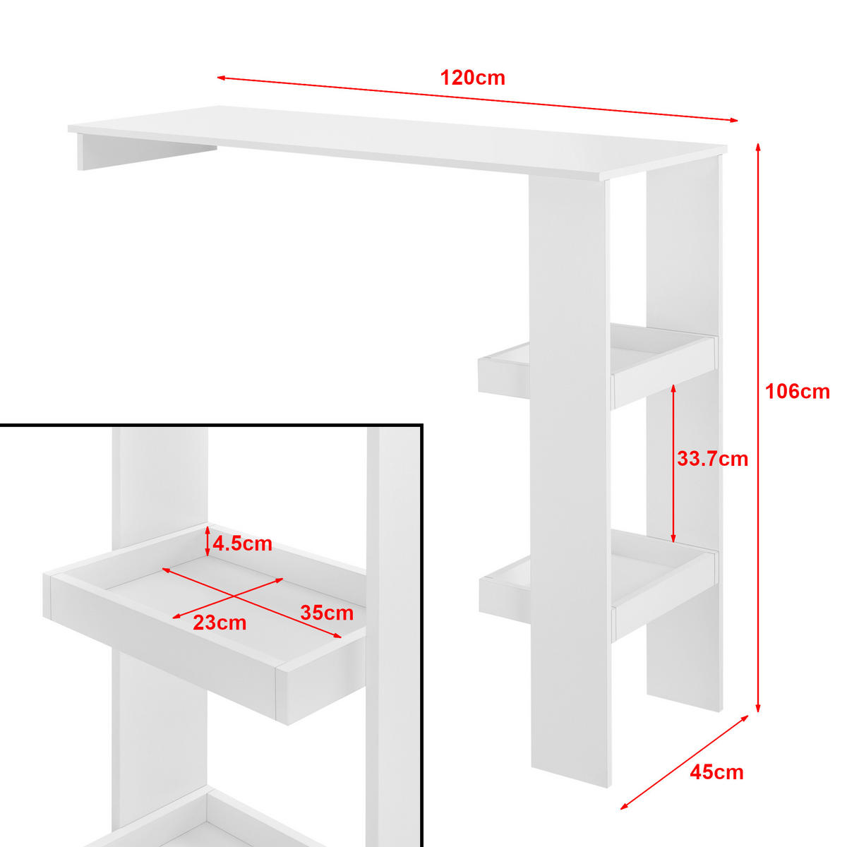 BARTISCH Sölvesborg - Weiß, Holzwerkstoff (120/106/45cm) - [en.casa]