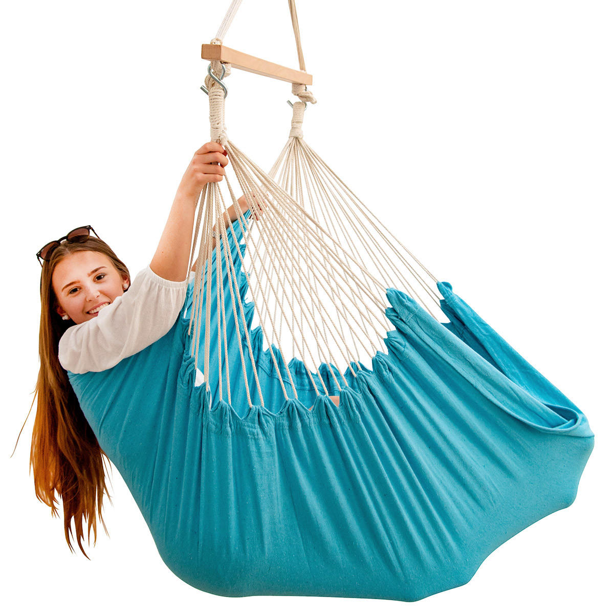 XXL-HÄNGESESSEL bis 150kg, 185/130cm, Türkis - Türkis, Textil (130/155/185cm) - Amanka