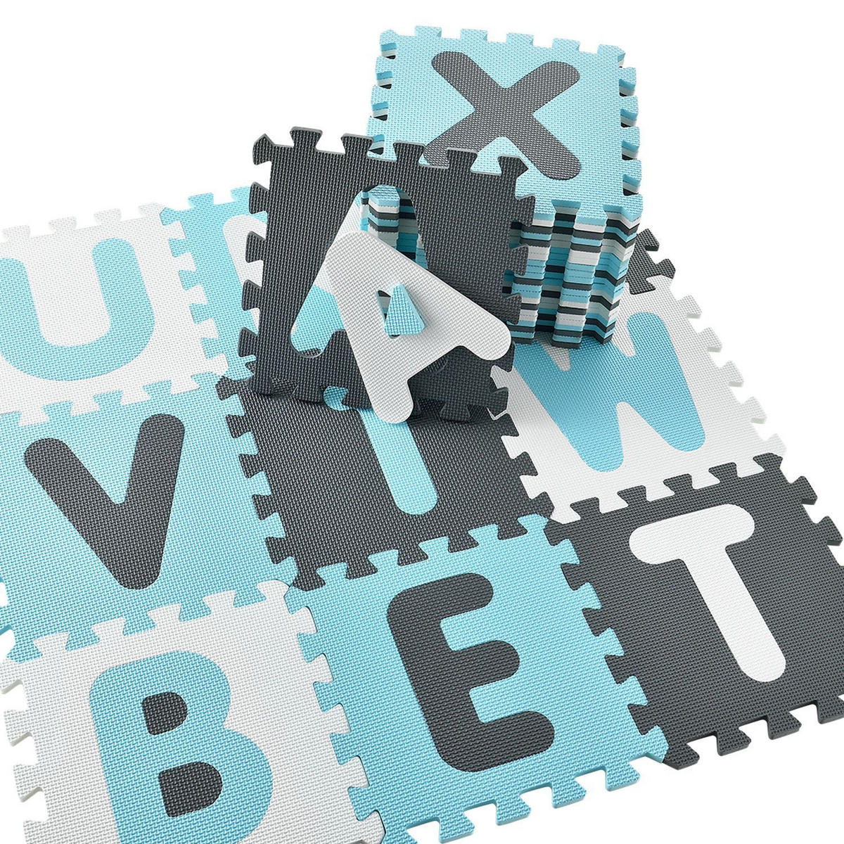 KINDER PUZZLEMATTE Noah (36 Teile) - Blau, Kunststoff (189/1/189cm) - Juskys