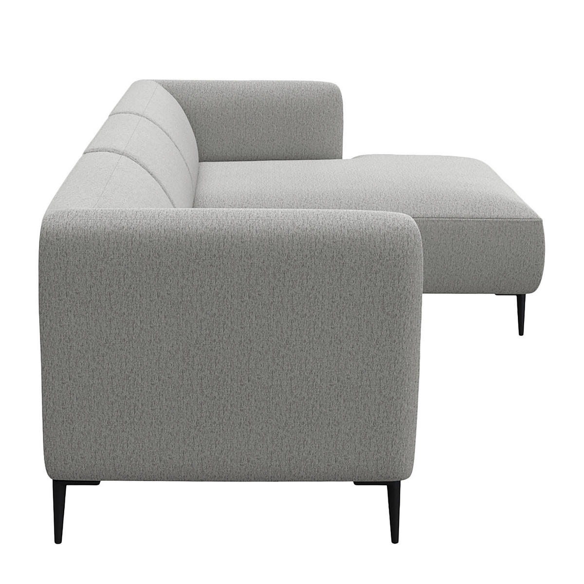 2,5-SITZER ECKSOFA mit Longchair - Hellgrau/Schwarz, Textil/Metall (271/148cm) - home24