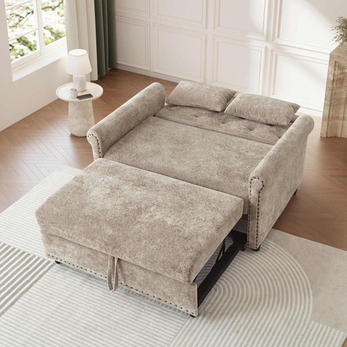SCHLAFSOFA Braun-Grau mit Ausziehbett und verstellbarer Rückenlehne, Chenille - Graubraun/Schwarz, Holzwerkstoff/Kunststoff (120/82/170cm) - CHICFURN