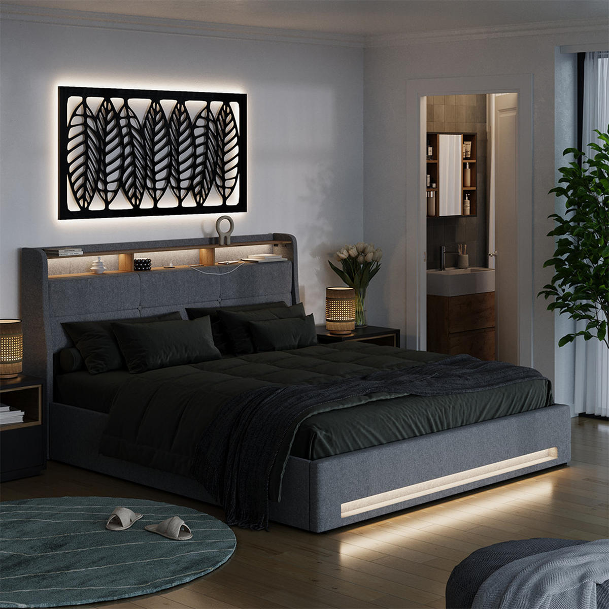 ČALOUNĚNÁ POSTEL Christin Šedá/dubová - šedá, kompozitní dřevo - VitaliSpa