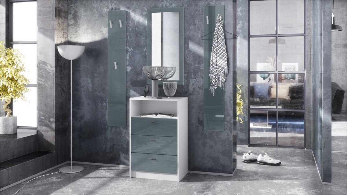 GARDEROBE Pino Grau Hochglanz - Grau, Holzwerkstoff (135/190/36cm) - Vladon