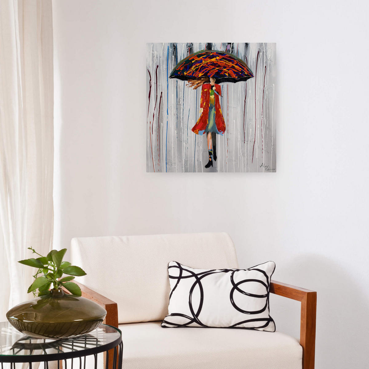 ACRYLBILD HANDGEMALT 60/60 cm - Rot/Grau, Holz/Textil (60/60cm) - KUNSTLOFT