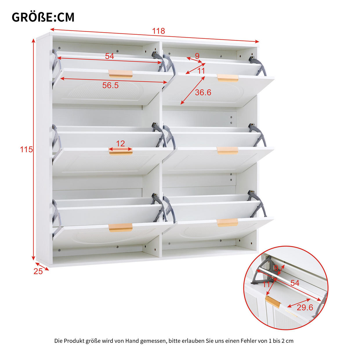 SCHUHSCHRANK Modern 6 Fächer Weiß 118x25x115cm - Weiß, Holzwerkstoff (25/115/118cm) - FLIEKS