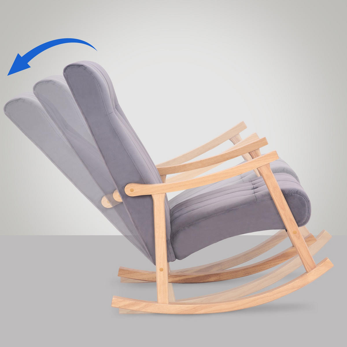 SCHAUKELSTUHL Samt Natura/Grau - Eukalyptusholzfarben/Grau, Holz/Textil (62/98/92cm) - CLP