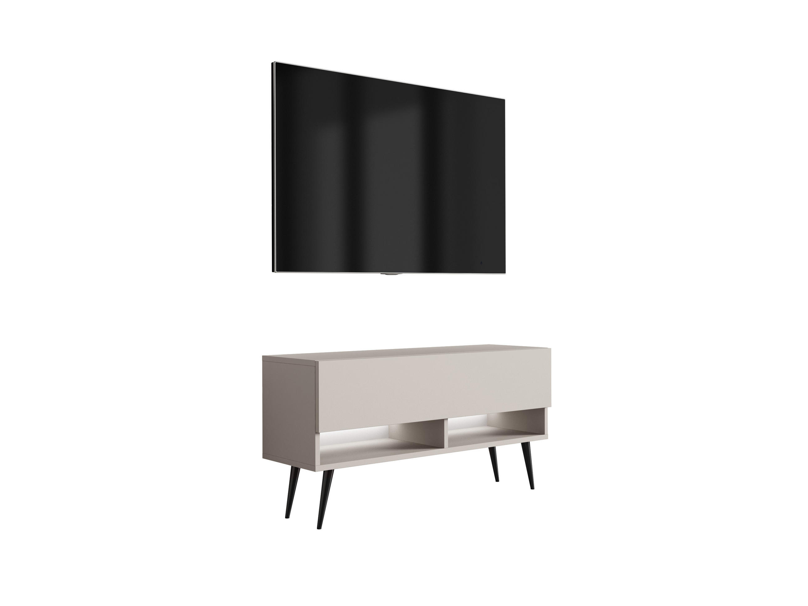 TV-LOWBOARD 100 cm Kaschmir, schwarze schräge Beine, weiße LED, 100 × 32 × 52 cm - Beige, Holzwerkstoff (100/52/32cm) - 3XE LIVING