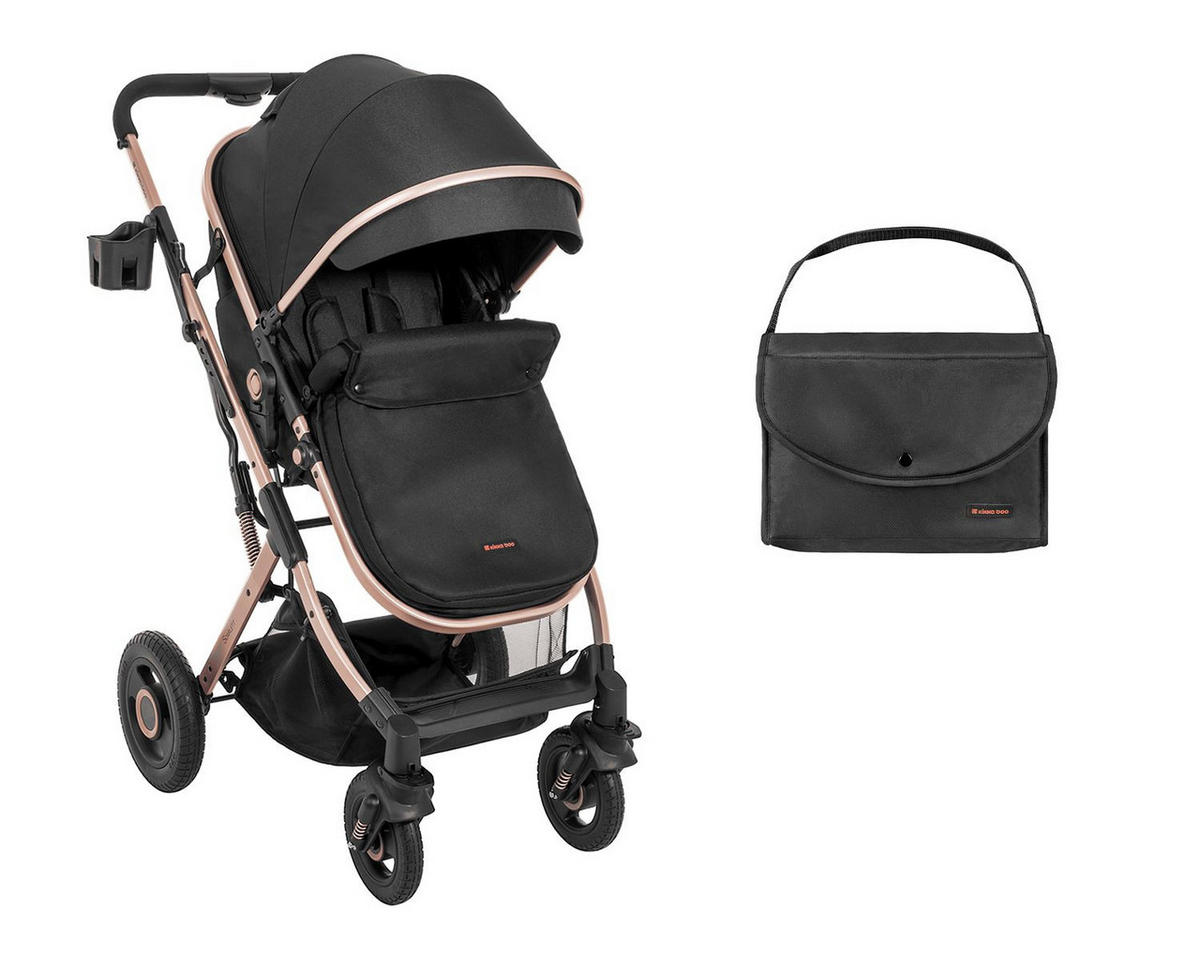 KINDERWAGEN Scarlett 2 in 1 schwarz umbaubar, Fußabdeckung, Wickeltasche, Korb - Schwarz, Metall (73/56/104cm) - Kikka boo