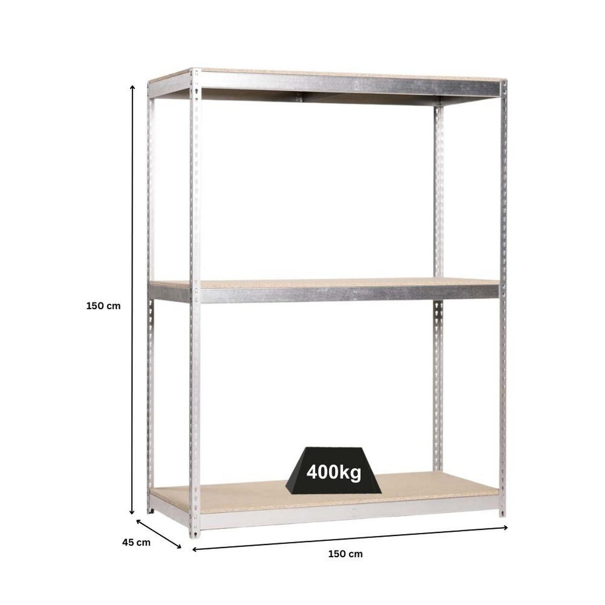 SCHWERLASTREGAL MID WOOD YETI THREE | HxBxT 150x150x45cm | Fachlast 400kg | Verzinkt - Silberfarben, Metall (150/150/45cm) - PROREGAL