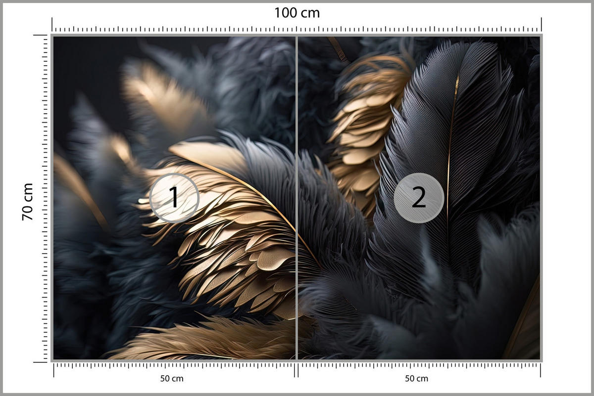 FOTOTAPETE Federn Abstraktion Stil Glamour 100x70 - Beige/Schwarz, Papier (100/70cm) - Muralo