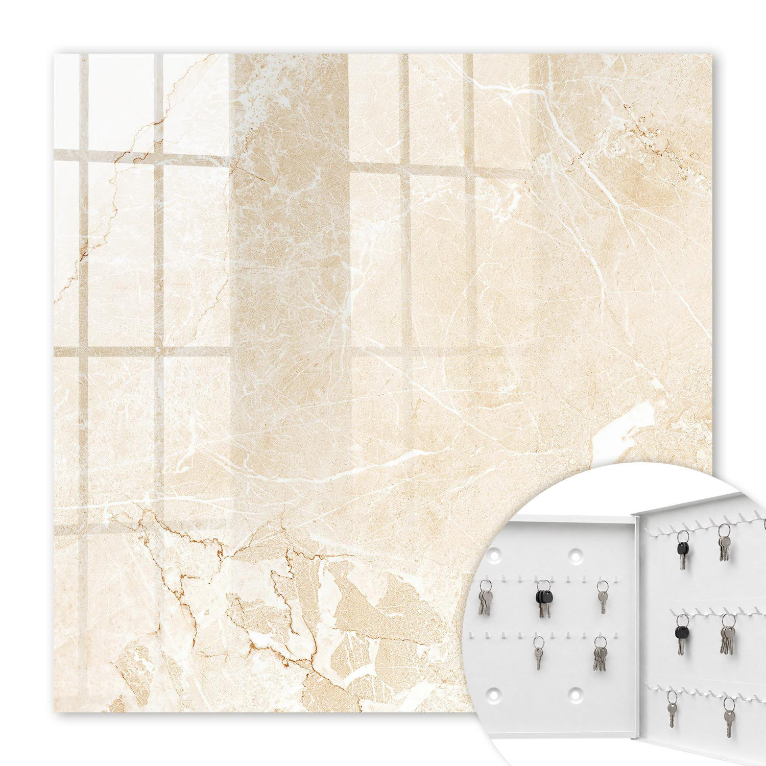 SCHLÜSSELBOX Weiß 30x30 cm – Türöffnung nach rechts - Beige Muster - Beige, Metall (30/30/5cm) - TULUP