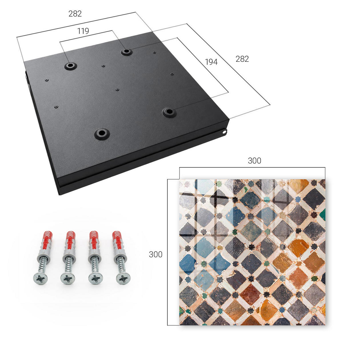 SCHLÜSSELBOX Schwarz 30x30 cm- Türöffnung nach rechts - Farbenfrohes Mosaik - Blau, Metall (30/30/5cm) - TULUP