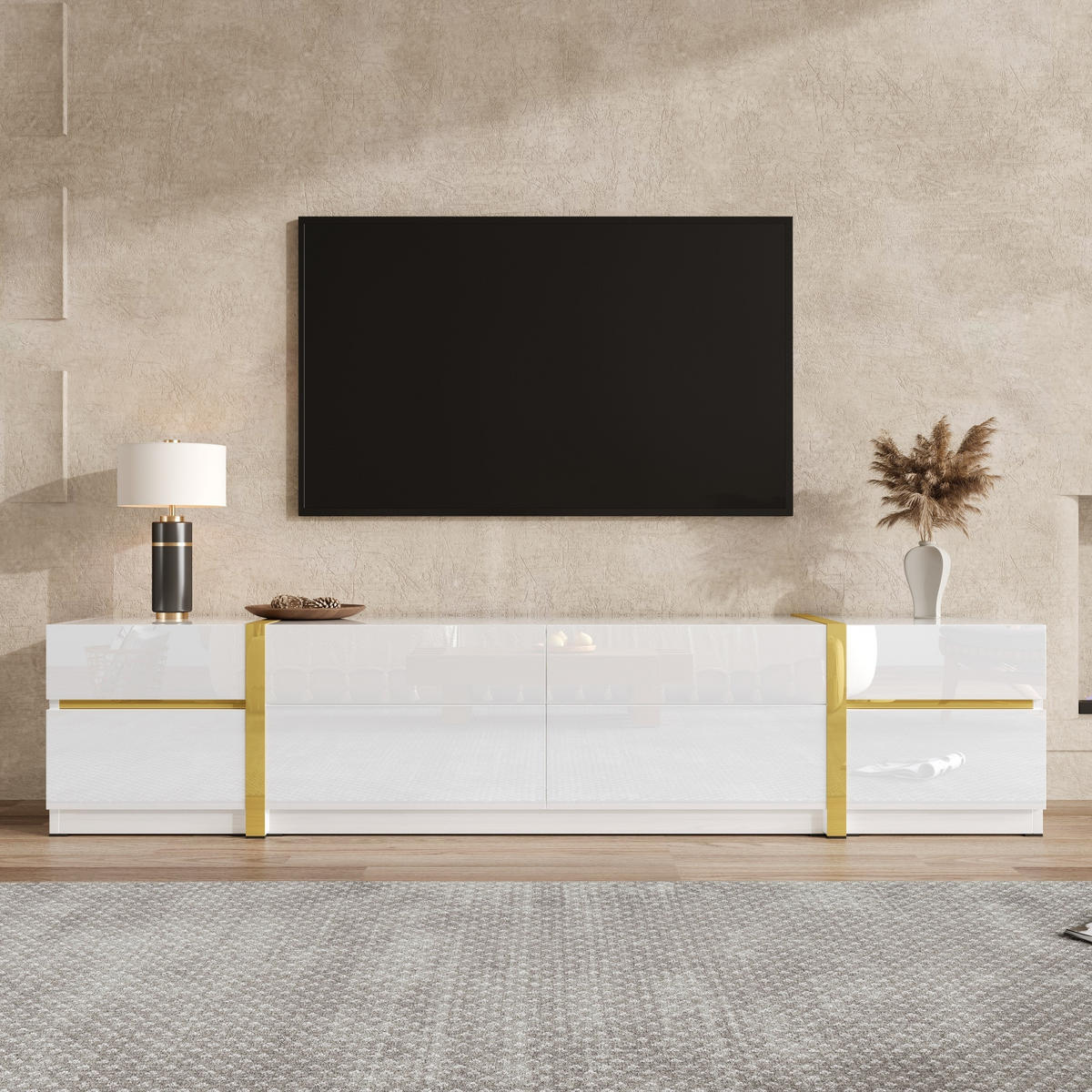 LOWBOARD in Weiß TV-Schrank mit Schubladen und Türen für Wohnzimmer, B180/T40/H38 cm - Weiß, Holzwerkstoff (180/38/40cm) - STILVORA