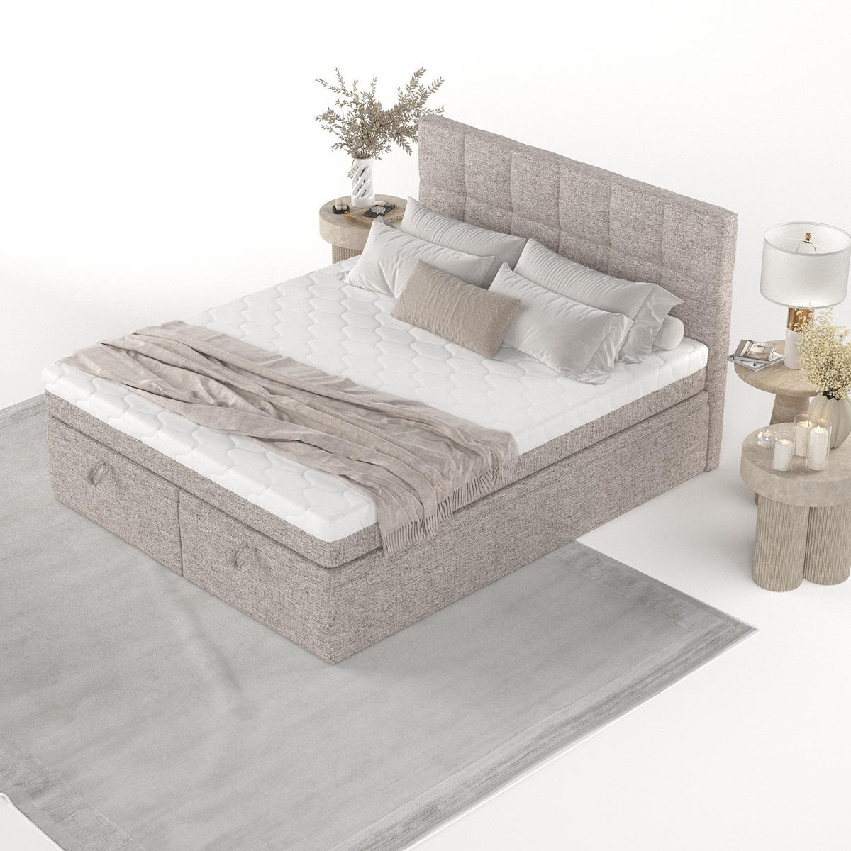 BOXBETT Elano 200/200 cm Beige im Neve Stoff - Beige/Schwarz, Holz/Holzwerkstoff (200/200cm) - AltaBeds