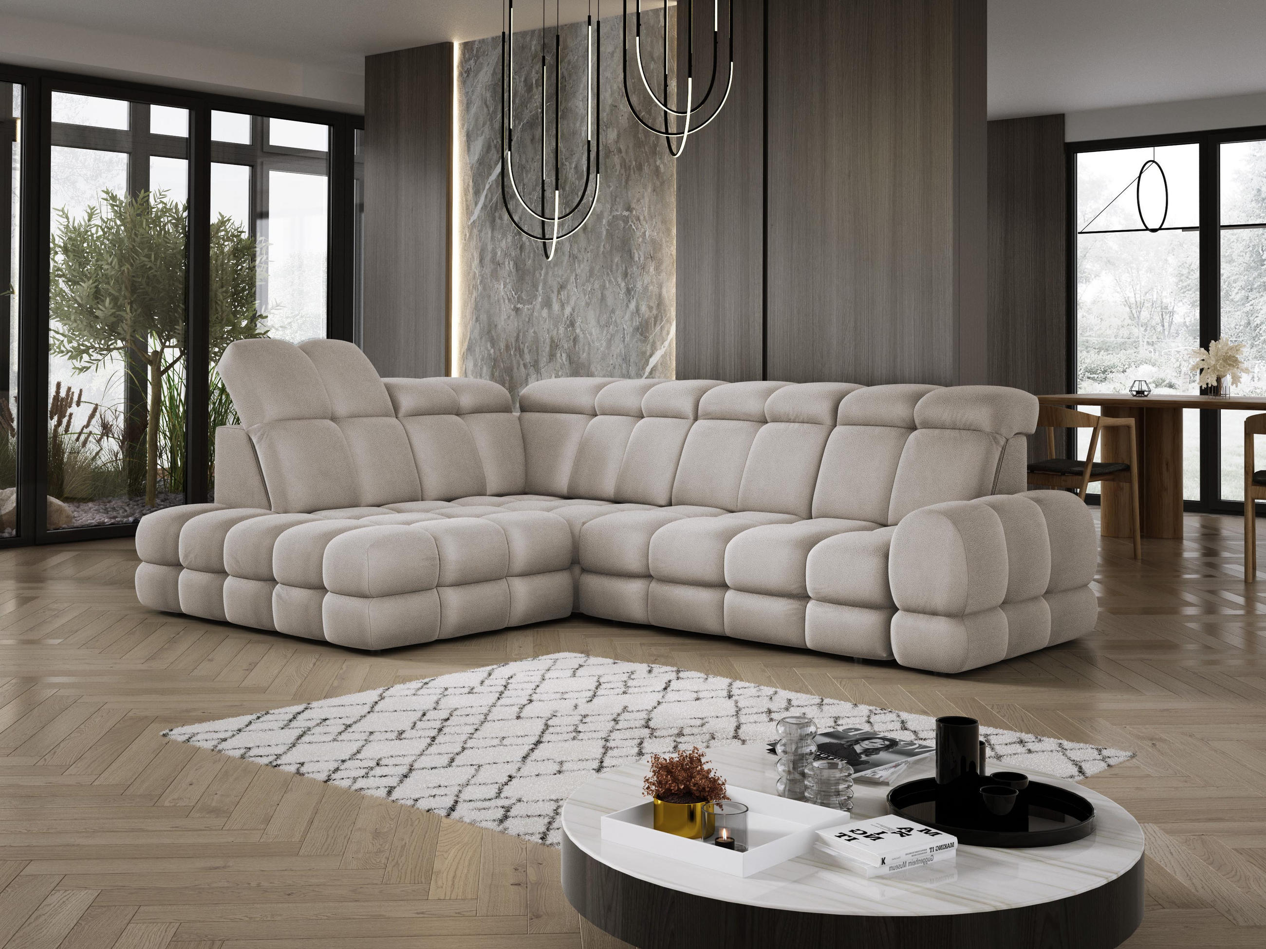 ECKSOFA TOLLO Solar-stoff L-form 302x217x105 cm cappuccino - Cappuccino, Holz/Textil (302/217cm) - DomoHome