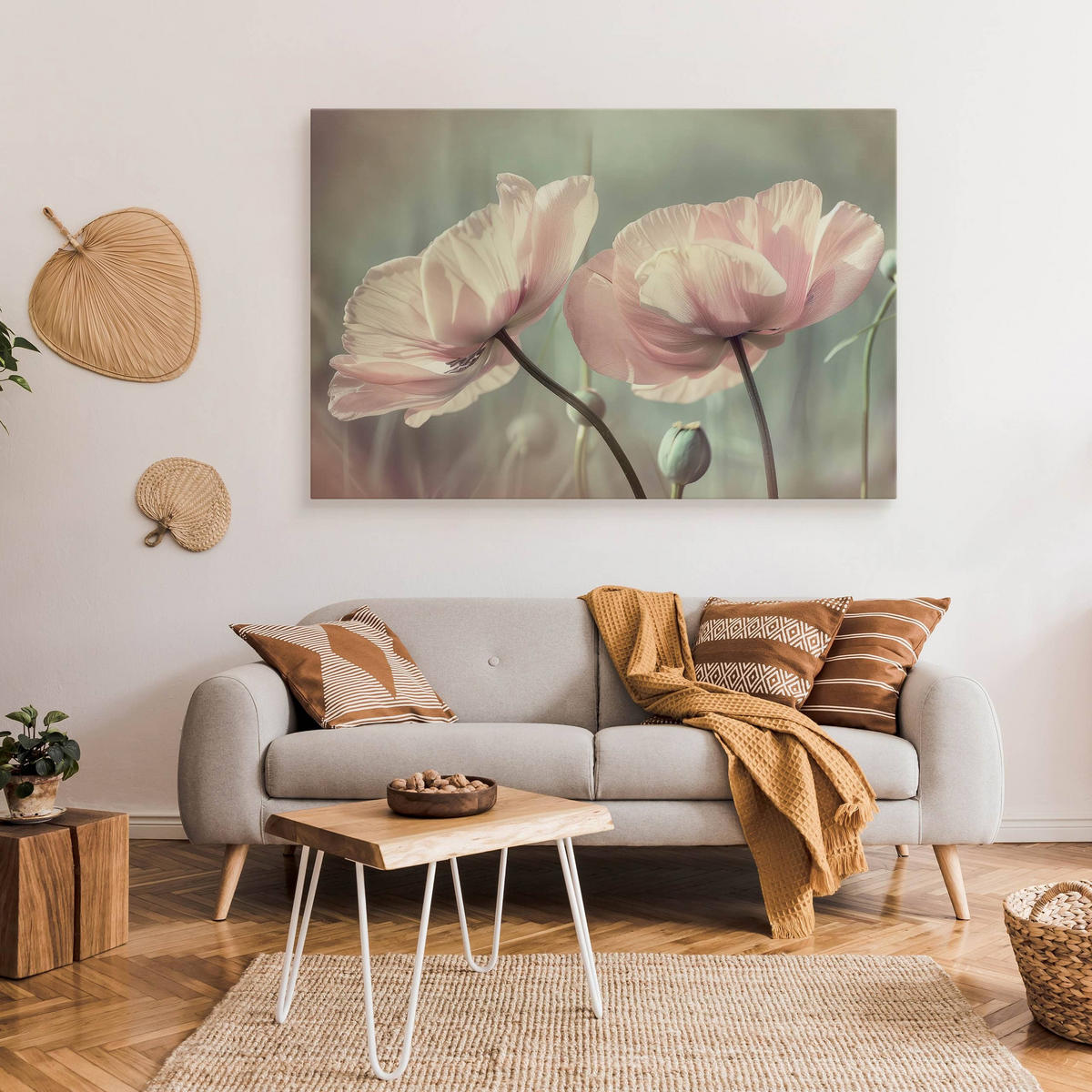 LEINWANDBILD für Wohnzimmer Blumen Tulpen Pflanzen Natur 90cm x 60cm - Blau/Beige, Textil (90/60cm) - Muralo