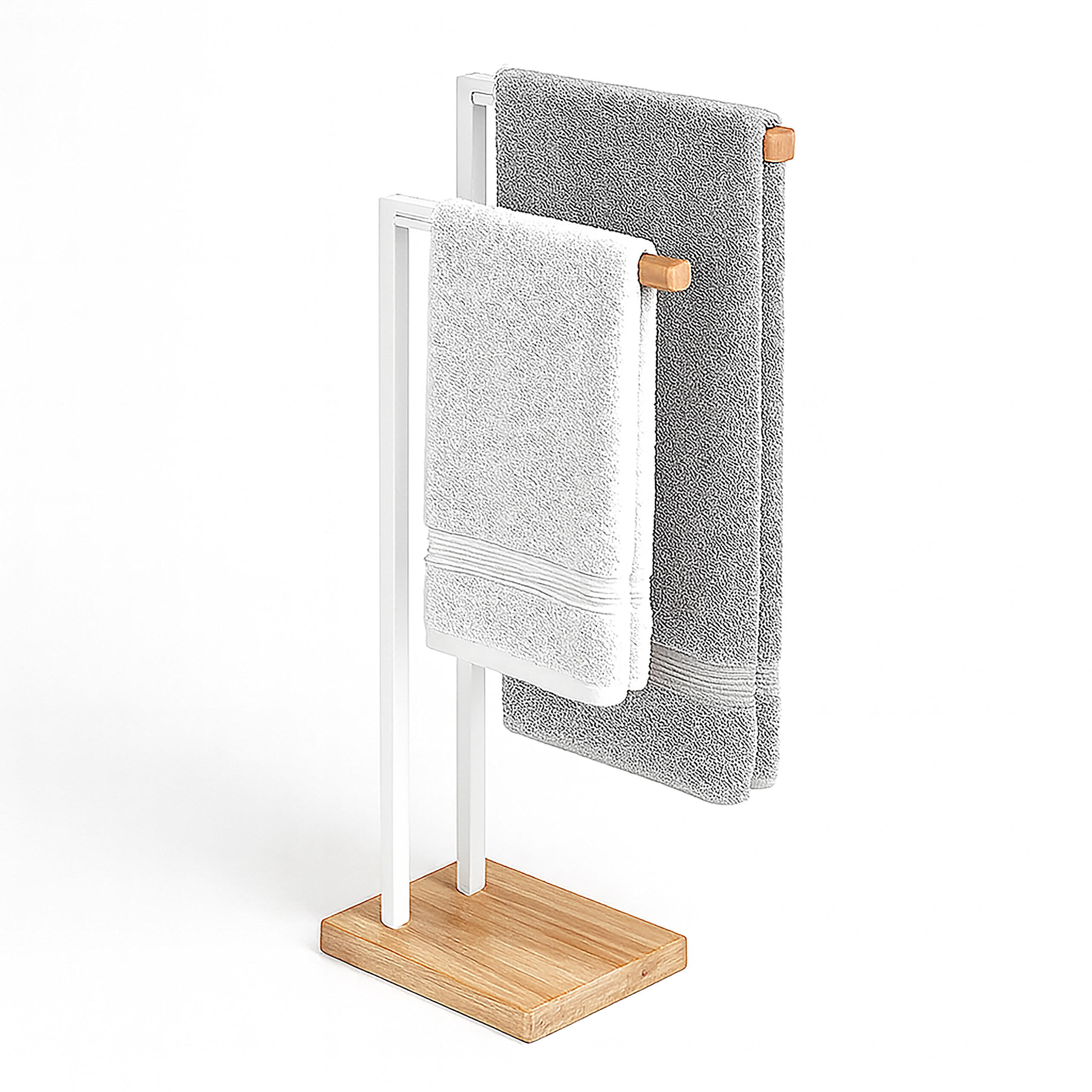 HANDDUKSHÅLLARE Vit fristående 2-stänger metall bambu 80,5 cm 80.5/38.5/19.5 cm