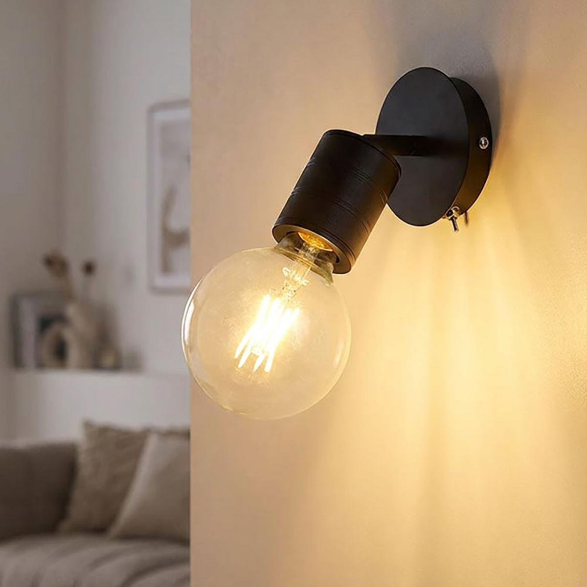 WANDLEUCHTE Aluminium Schwarz, beweglicher Spot - Schwarz, Metall (12/14.5/16cm) - Globo Lighting