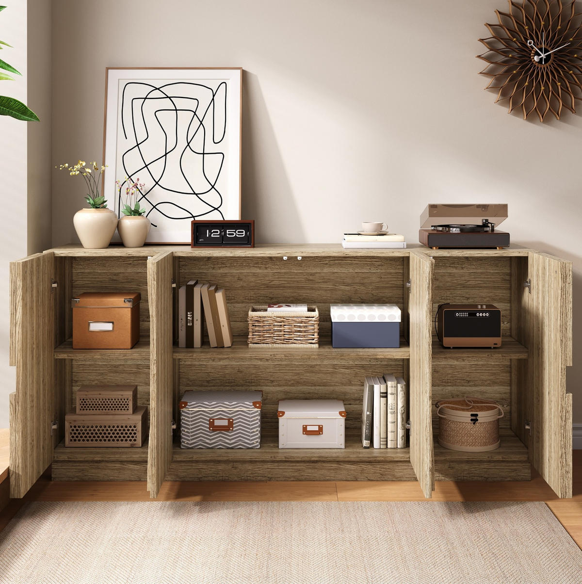 SIDEBOARD 160/40/80 cm aus Spanplatte mit geräuschlos öffnenden Türen Natur - Naturfarben, Holzwerkstoff (160/80/40cm) - Modenvie