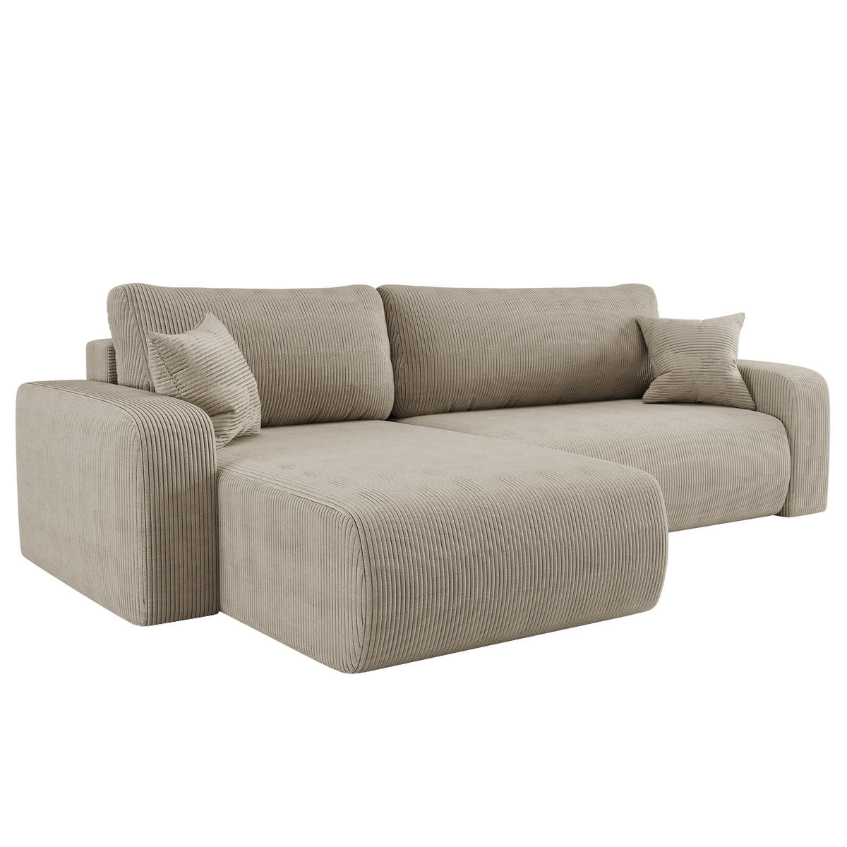 SCHLAFSOFA MILANO XL und bettkasten stoff Poso Dicker Cord Dunkelbeige Links - Beige, Holz (274/82/145cm) - Kaiser Möbel