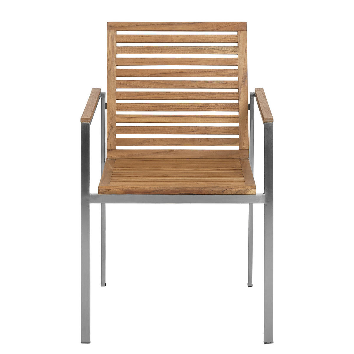 GARTENSTUHL - Teak massiv / Edelstahl - Teak / Silber - 2er-Set - Silberfarben/Braun, Holz/Metall (55/86/58cm) - home24