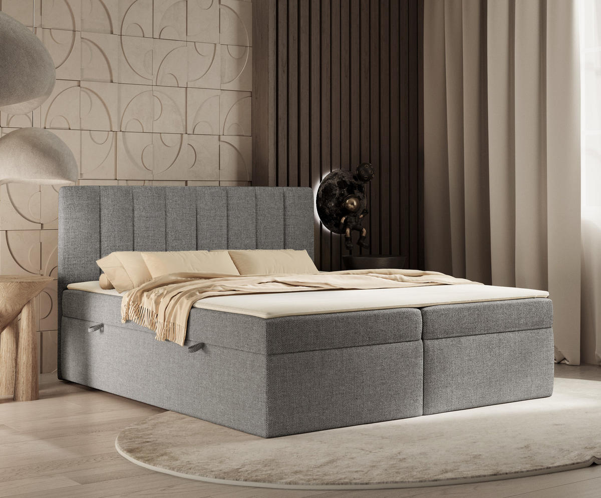 BOXBETT Novento Grau 140/200 cm mit Matratze und Topper - Schwarz/Grau, Holz/Holzwerkstoff (140/200cm) - Maison de Reve