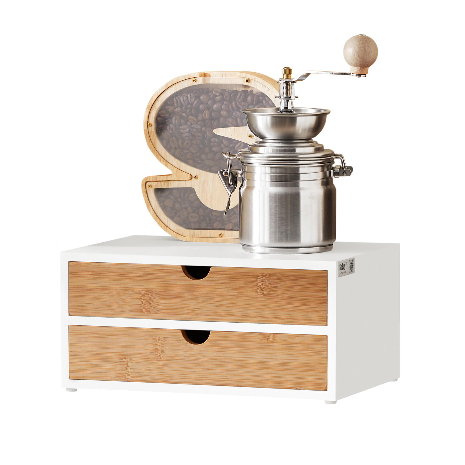 SoBuy KRABICE na kávové kapsle se 2 zásuvkami Bambus 30x20x14cm Minimalistický