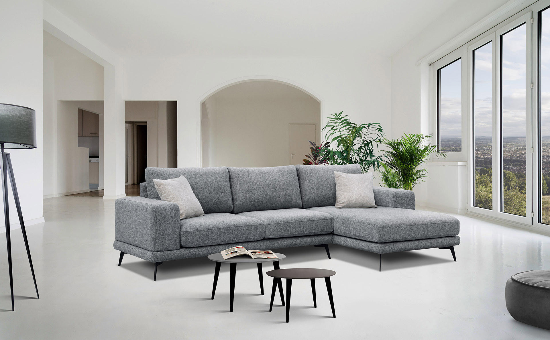 ECKSOFA MEDIOLANE 4-Sitzer, grau - Grau, Holzwerkstoff/Textil (282/219cm) - Courtois Laville