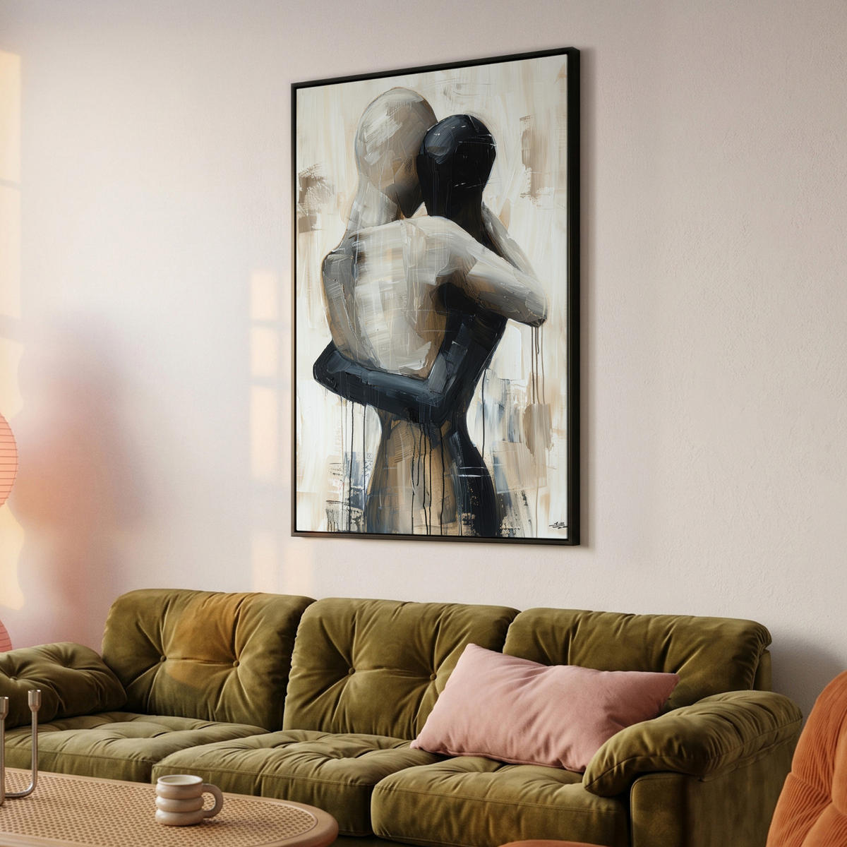 LEINWAND Bilder mit Rahmen - Abstrakt - Liebe - Schwarz und weiß - Modern - 80x120 - Schwarz, Textil (80/120cm) - MuchoWow