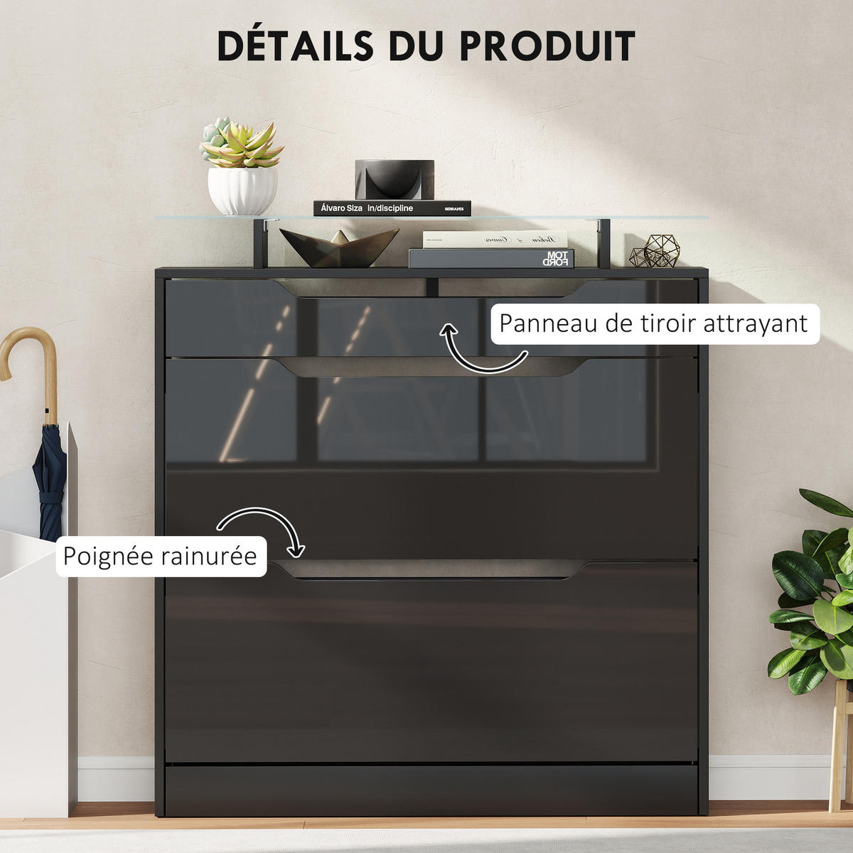 SCHUHSCHRANK Schwarz MDF klappbar mit Fächern 1 Stück - Schwarz, Holzwerkstoff (89/96/23cm) - PANGIVO