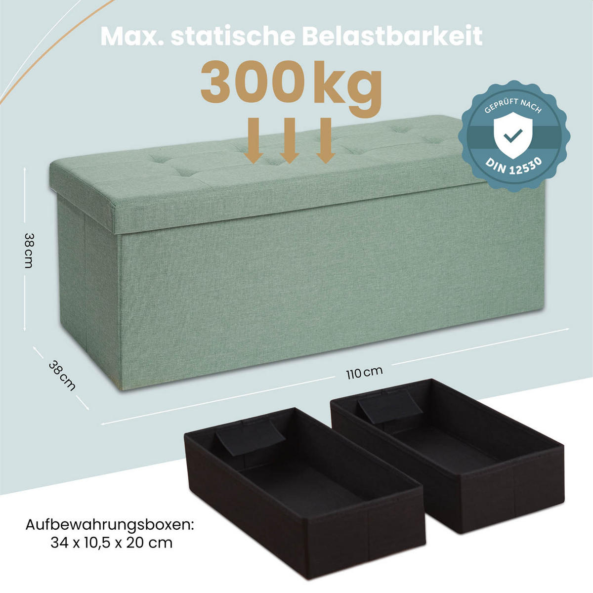 SITZBANK 110/38/38 cm + 2 extra Boxen, Türkis - Türkis, Kunststoff (38/38/110cm) - Blumtal