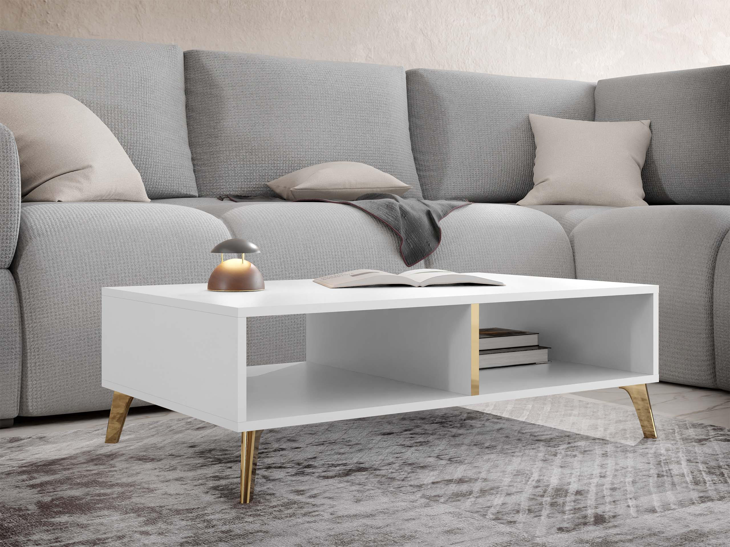 COUCHTISCH Picru - Goldfarben/Weiß, Holzwerkstoff/Kunststoff (60/100/32cm) - MIRJAN24