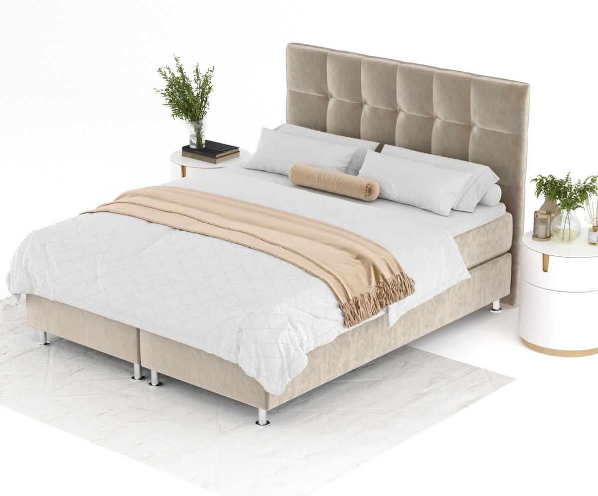 BOXSPRINGBETT Chanton Beige 180/200 cm mit Latex-Topper - Beige/Silberfarben, Holz/Holzwerkstoff (180/200cm) - Maison de Reve