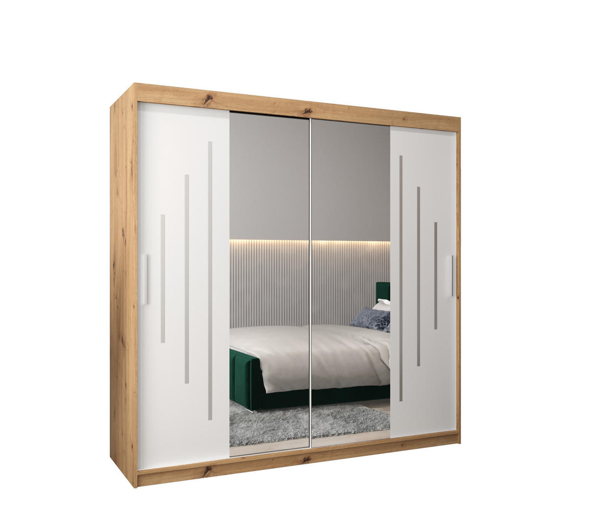 SCHWEBETÜRENSCHRANK 200/200/62 2-türig - Silberfarben/Weiß, Holz/Kunststoff (200/200/62cm) - Abiks Möbel