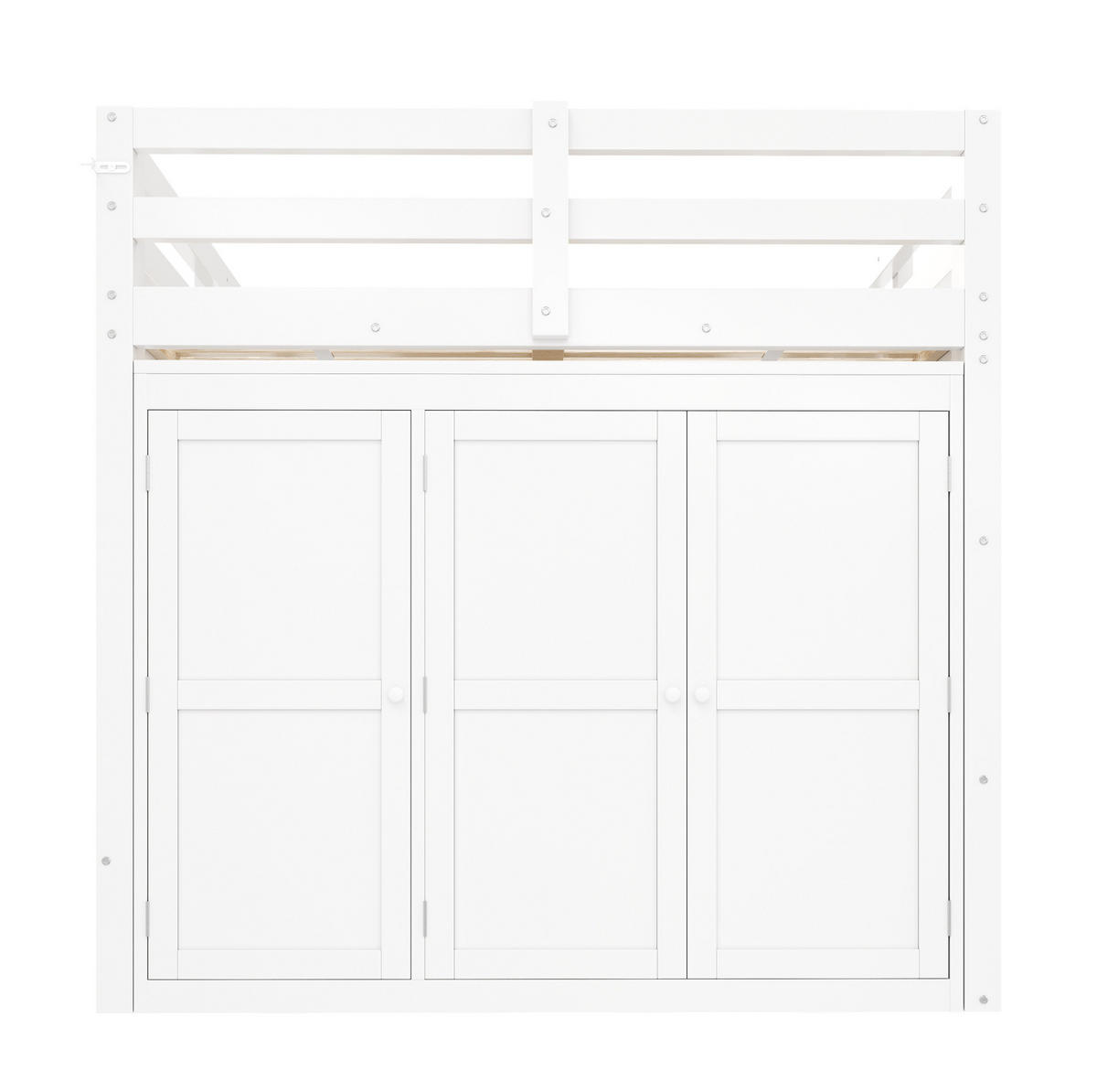 HOCHBETT 140/200 cm mit Kleiderschrank, 2 Fenstern und LED-Beleuchtung, aus Holz, Weiß - Weiß, Holzwerkstoff (140/200cm) - Redom