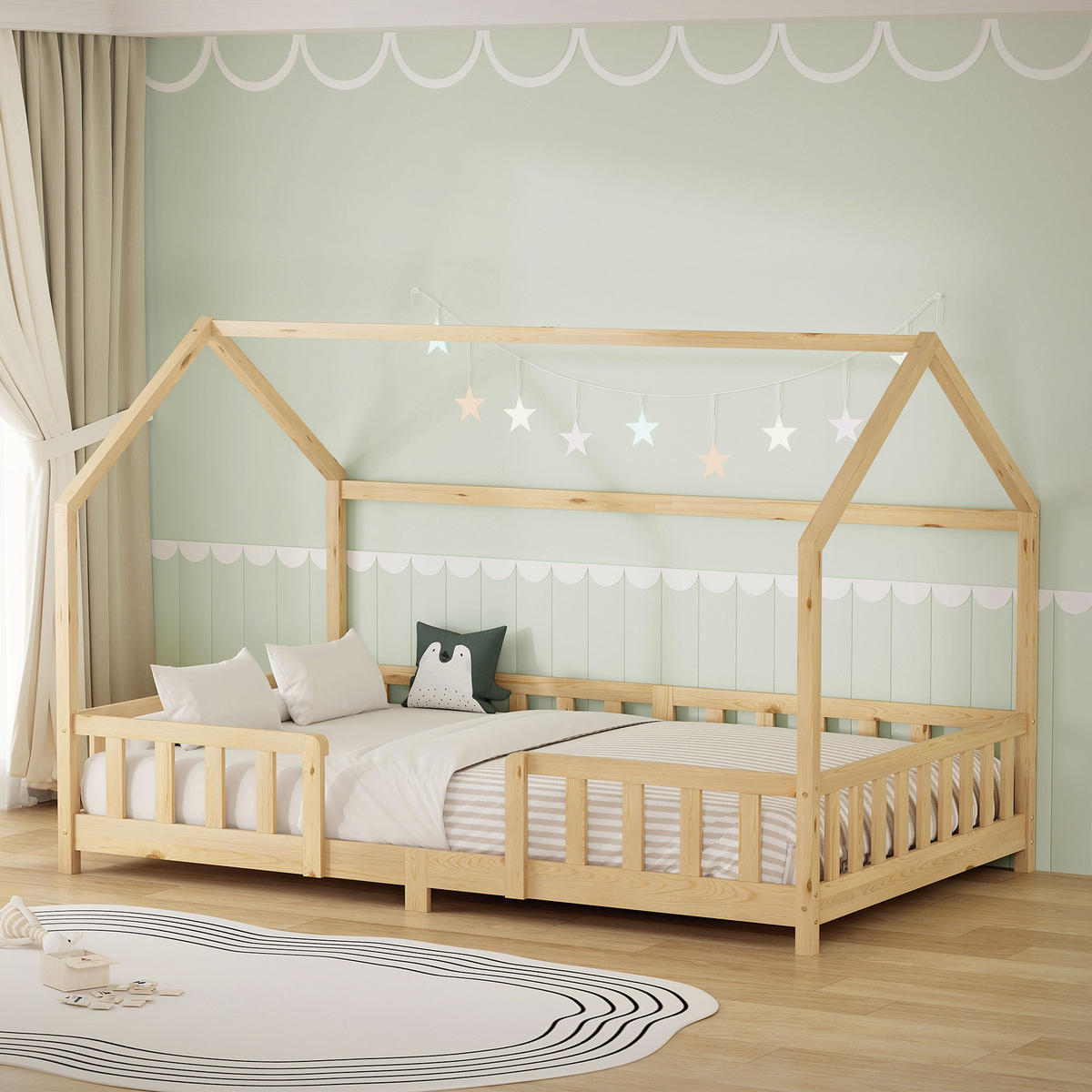 DĚTSKÁ postel 120x200 cm s ochrannou zábranou proti vypadnutí, přírodní borovice - přírodní, dřevo (120/200cm) - ML-DESIGN