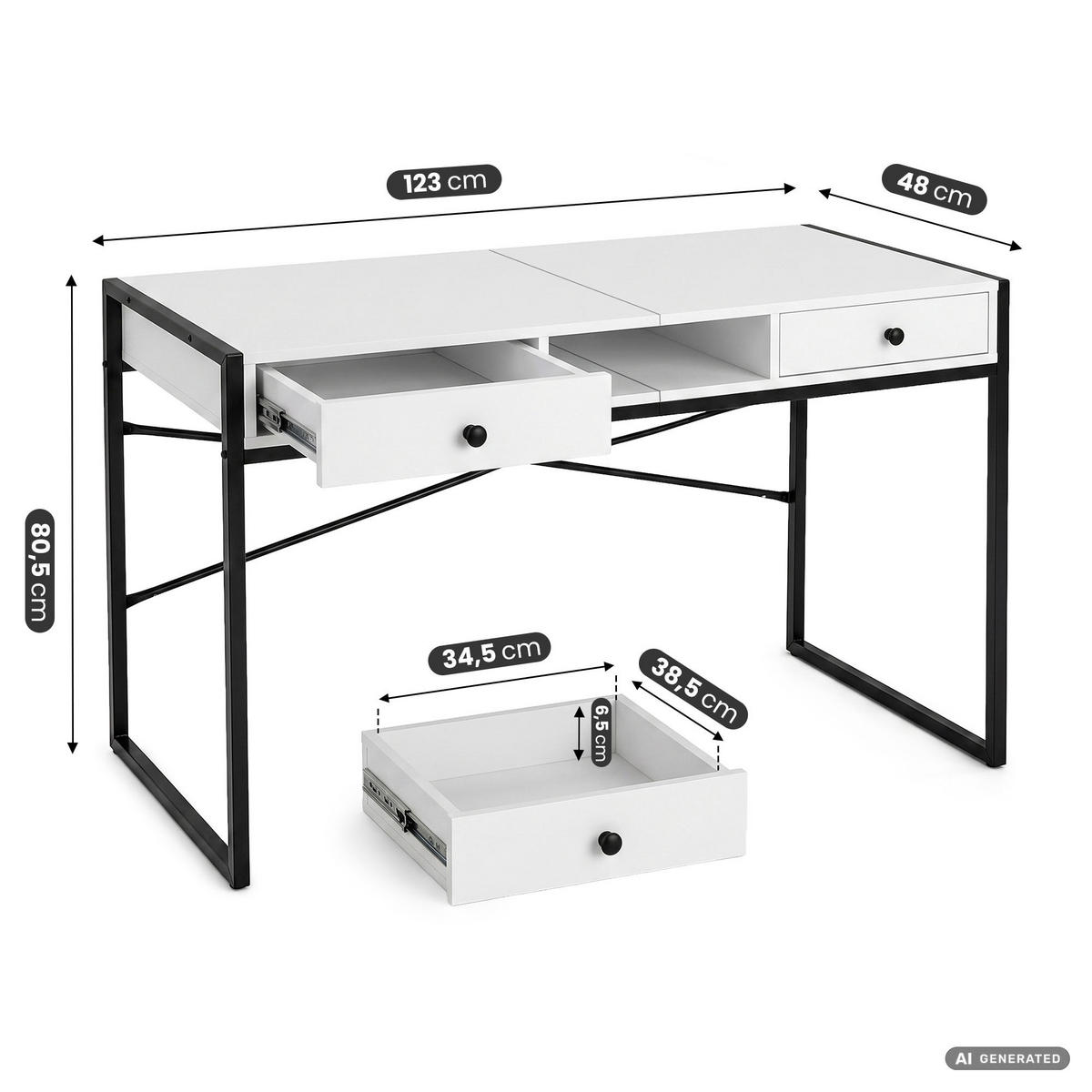 SCHREIBTISCH ELOSNIS 123 cm Weiß - Schwarz/Weiß, Holzwerkstoff (123/48/80.5cm) - Akord