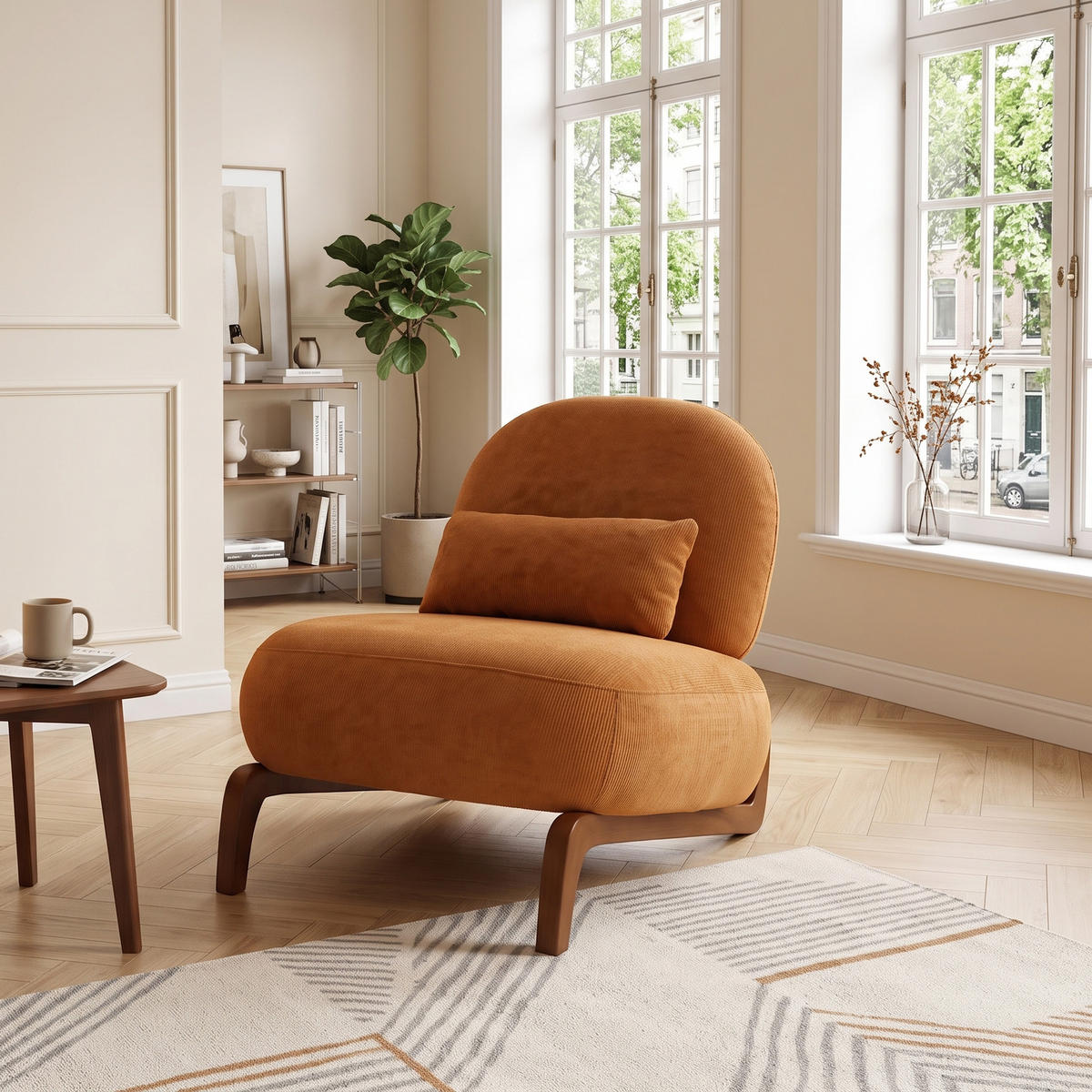 SESSEL Samt Karamell Ohne Armlehnen Massivholzbeine - Cognac, Textil (86.9/69.9/72.1cm) - Urban Meuble