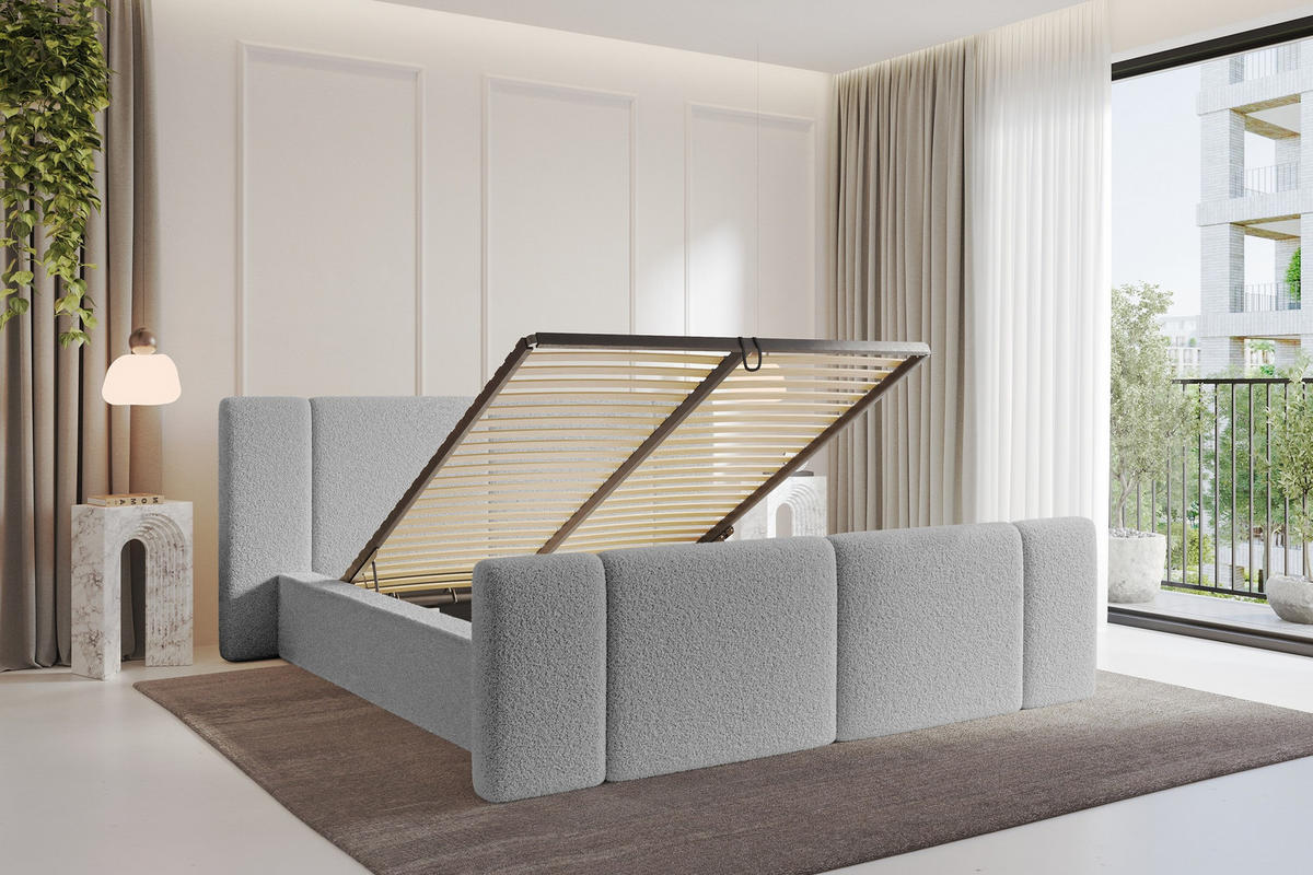 POLSTERBETT mit Bettkasten, Fußteil und Lattenrost, Boxbett ohne Matratze - RIVO-Z 200x200 Hellgrau - Taupe, Holzwerkstoff/Textil (200/200cm) - ALTDECOR