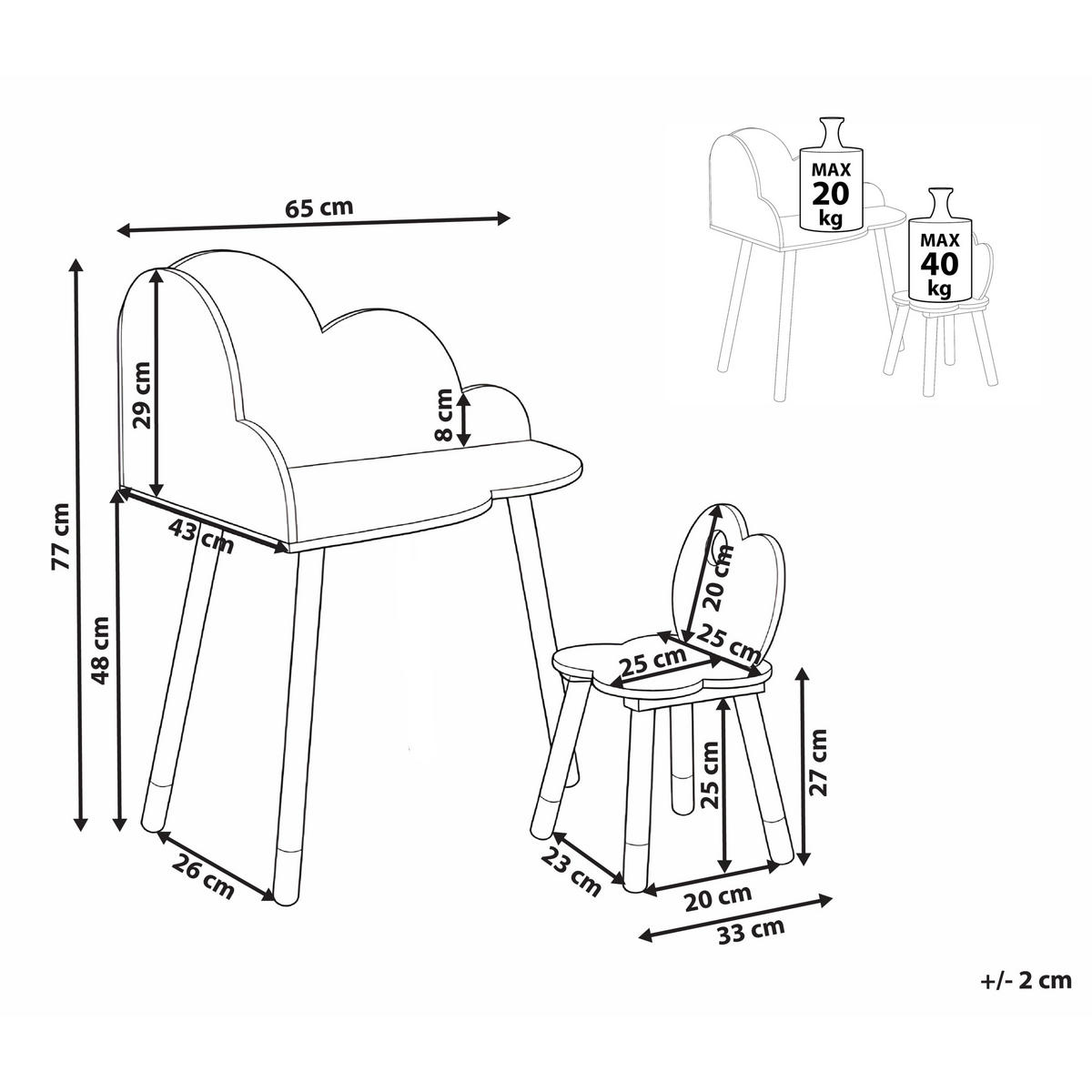 KINDERTISCH und Stuhlset Weiß Cloudy - Hellbraun, Holzwerkstoff (65/77/26cm) - Beliani