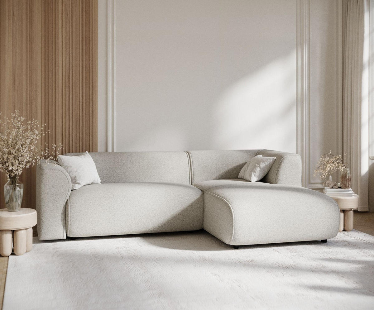 ECKSOFA Melani Beige Webstoff - Rechts Seite - Beige/Schwarz, Holz/Holzwerkstoff (162/256cm) - Maison de Reve