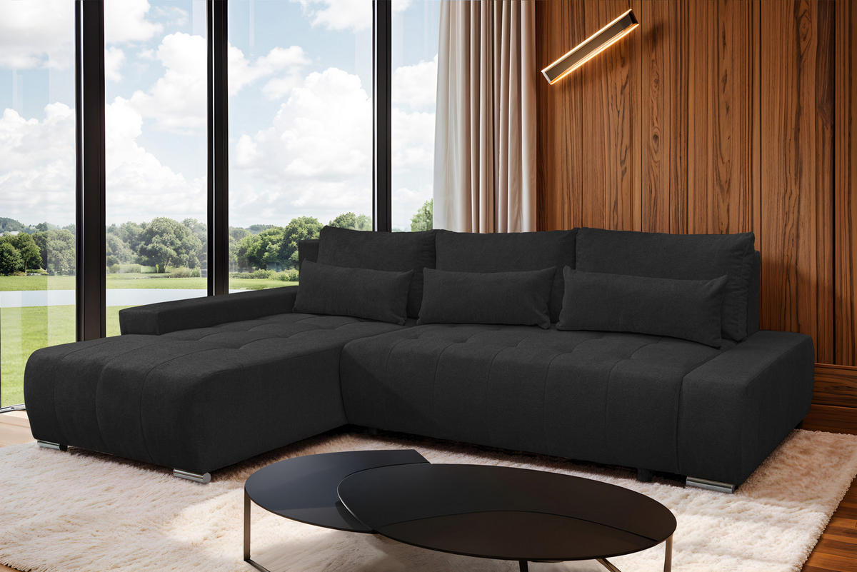 ECKSOFA Bloom mit Bettkasten und Schlaffunktion L-Form - Dunkelgrau, Textil (267/185cm)