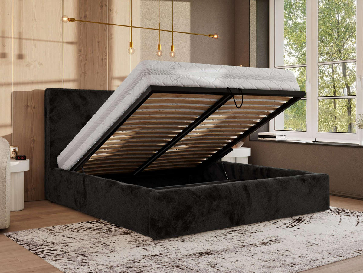 POLSTERBETT CORIVO CLASSIC 180/200 - Schwarz Plüsch - ohne Matratze - Schwarz, Textil (180/200cm) - MKS