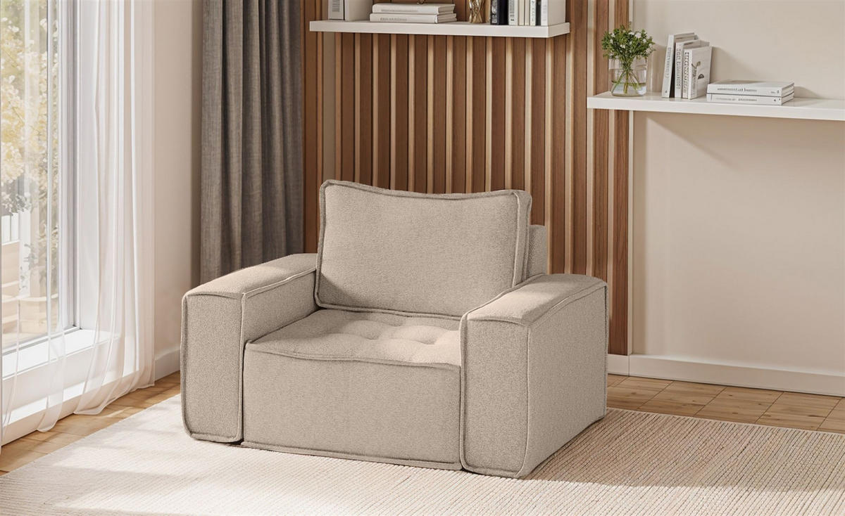 SOFASET Sande 3-2-1 Stoff Alpine - Hellbraun, Holzwerkstoff/Textil (292/85/90cm) - Fun Möbel