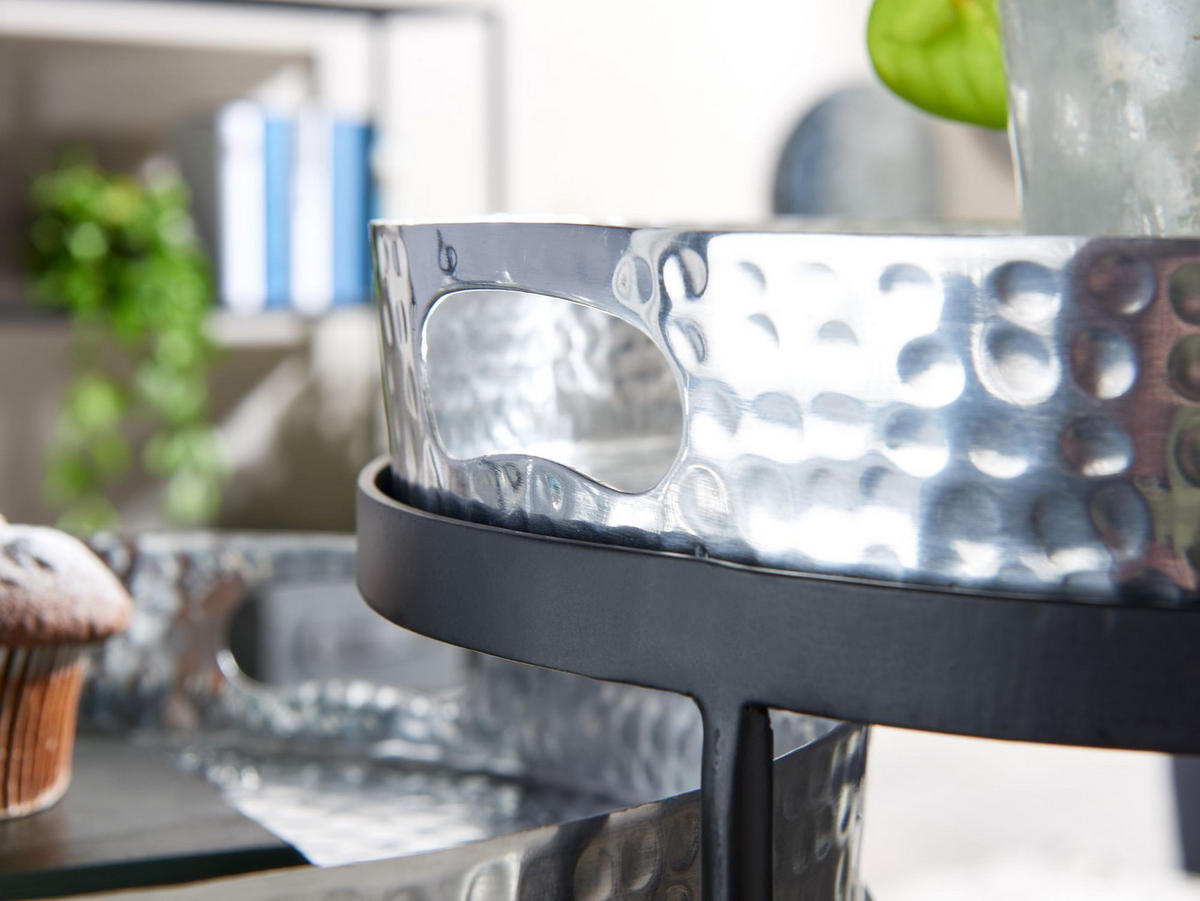 BEISTELLTISCH Aluminium Stahl Hammerstruktur Abnehmbare Platte NERA, Silber 38x38x45 cm - Silberfarben/Schwarz, Metall (38/38/45cm) - KADIMA DESIGN